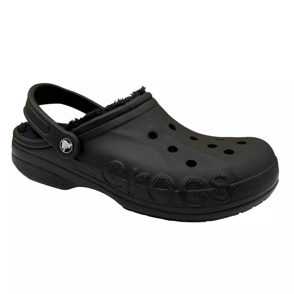 Crocs Men's Baya Lined Clog Size 9 Black Slip-on Faux Fur Fuzzy Warm Comfortable